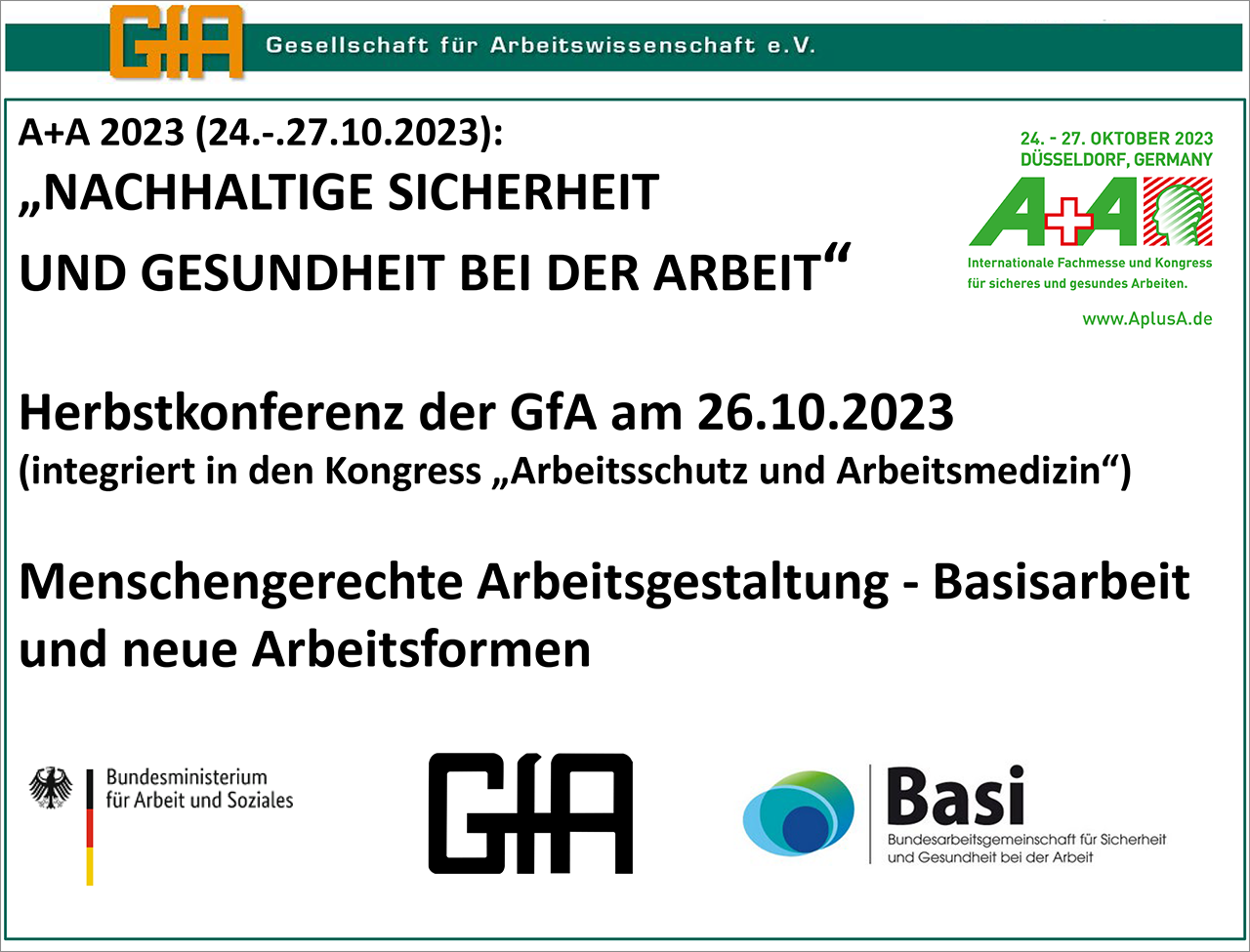 Dokumentation der Herbstkonferenz 
<br>Im Rahmen des 38. Internationalen A+A (Arbeitsschutz und Arbeitsmedizin) Kongresses 2023, Messe Düsseldorf